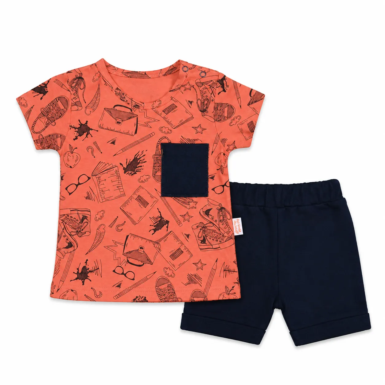 Beyaz Bebek Boys' Printed T-Shirt & Shorts Set – Short Sleeve – 2 Pieces – orange color option