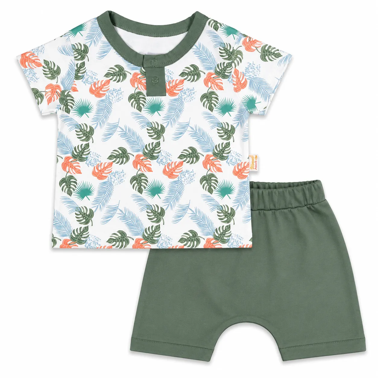 Beyaz Bebek Kids T-Shirt & Shorts Set – Tropical Leaf Print – Short Sleeve – 2 Pieces – green color option