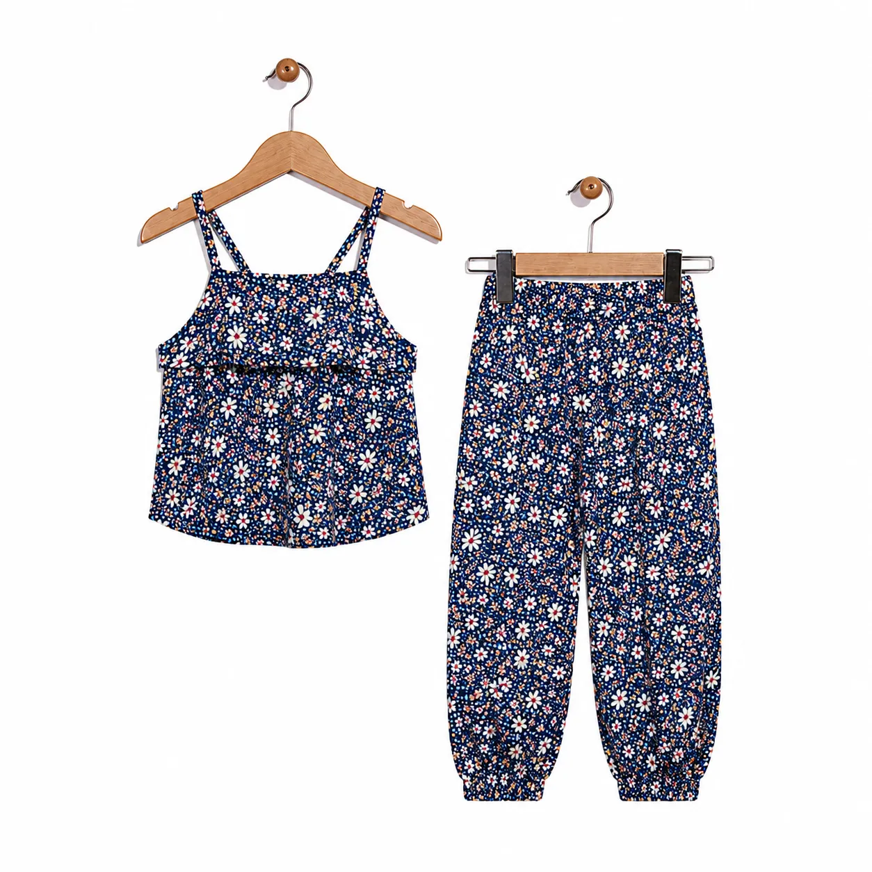 Tuffy - Girls Floral Sleeveless Top & Pants Set - Navy Blue