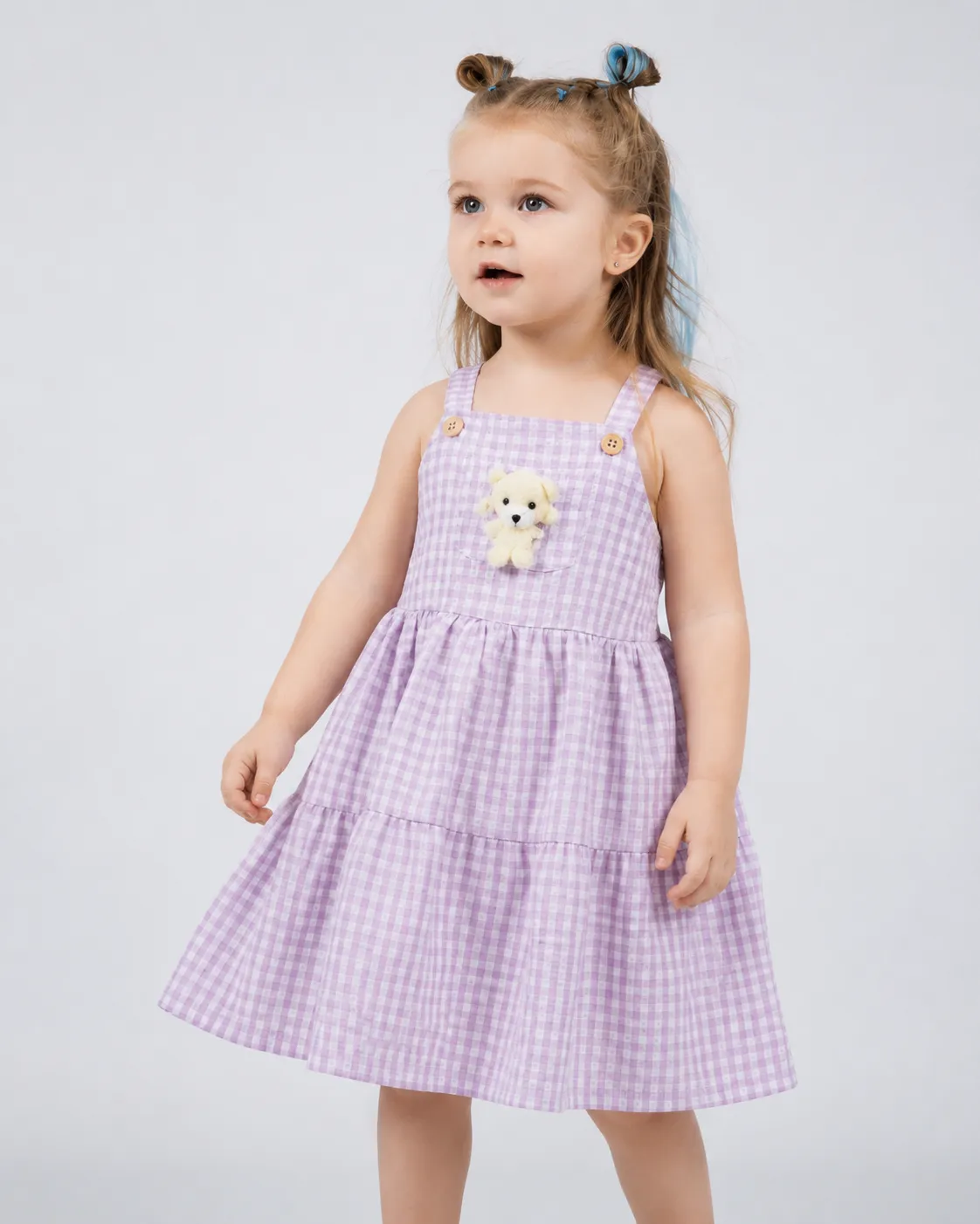 Tuffy Girl Dress – Teddy Bear Pocket Design – Sleeveless Cotton Blend – Lavender color option