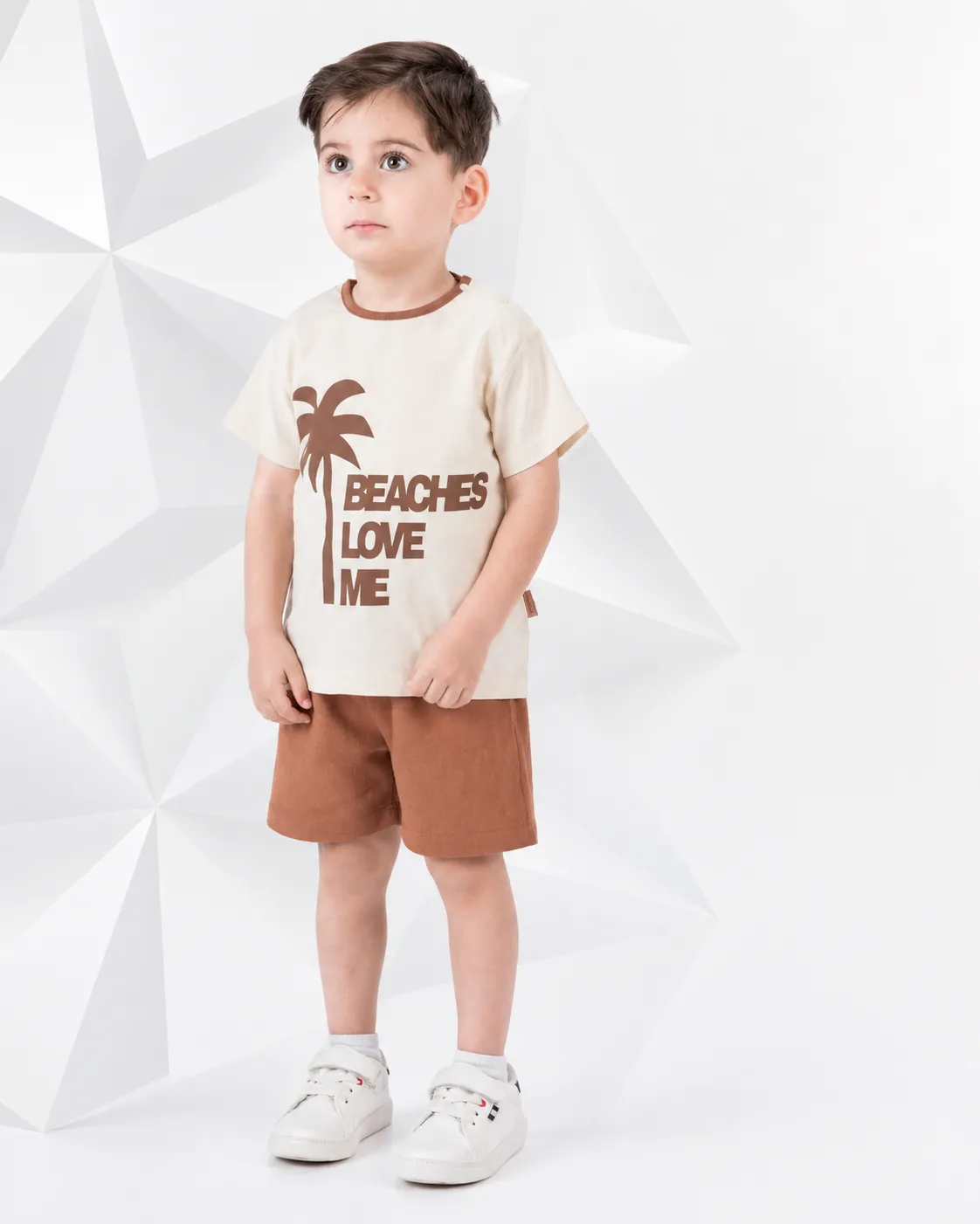 Beyaz Bebek Boys' T-Shirt & Shorts Set – Short Sleeve – 95% Cotton 5% Elastane – brown color option