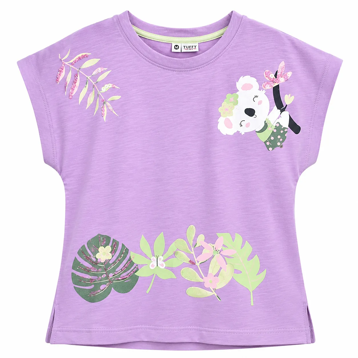 Tuffy Kids Girls Floral Bear T-Shirt – Short Sleeve – purple