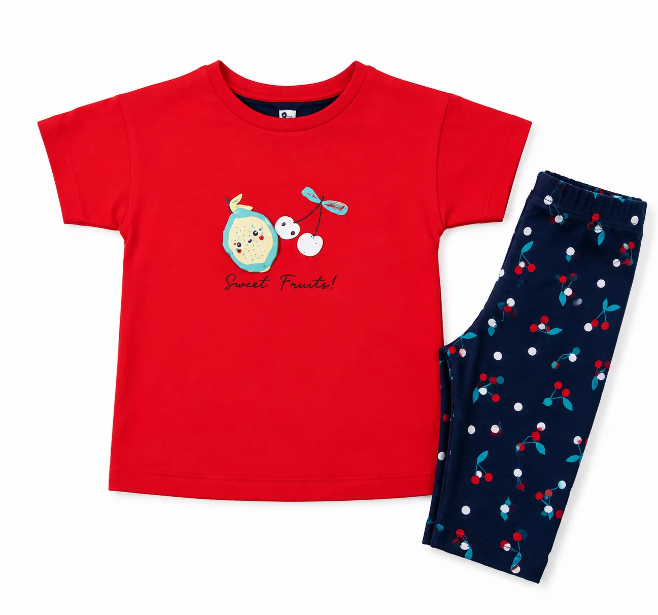 Tuffy Kids Girls T-Shirt & Leggings Set – Sweet Fruits Print – Red & Navy