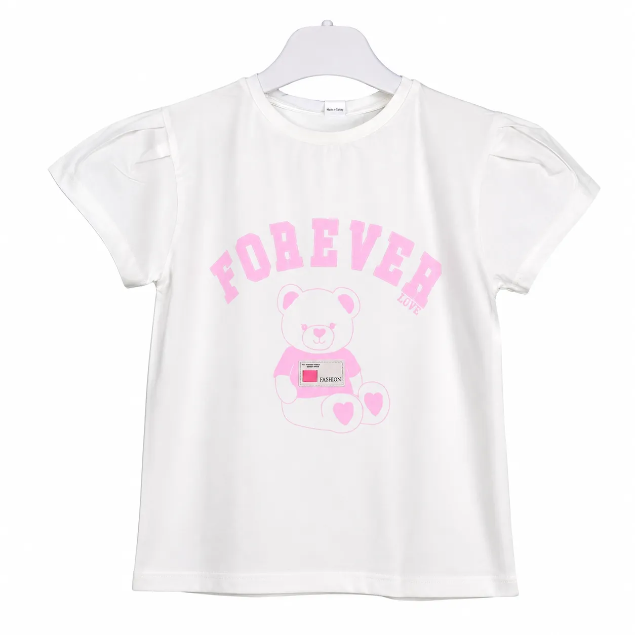 Tuffy Kids Girls T-Shirt – Forever Teddy Bear Print – Short Sleeve – White color option