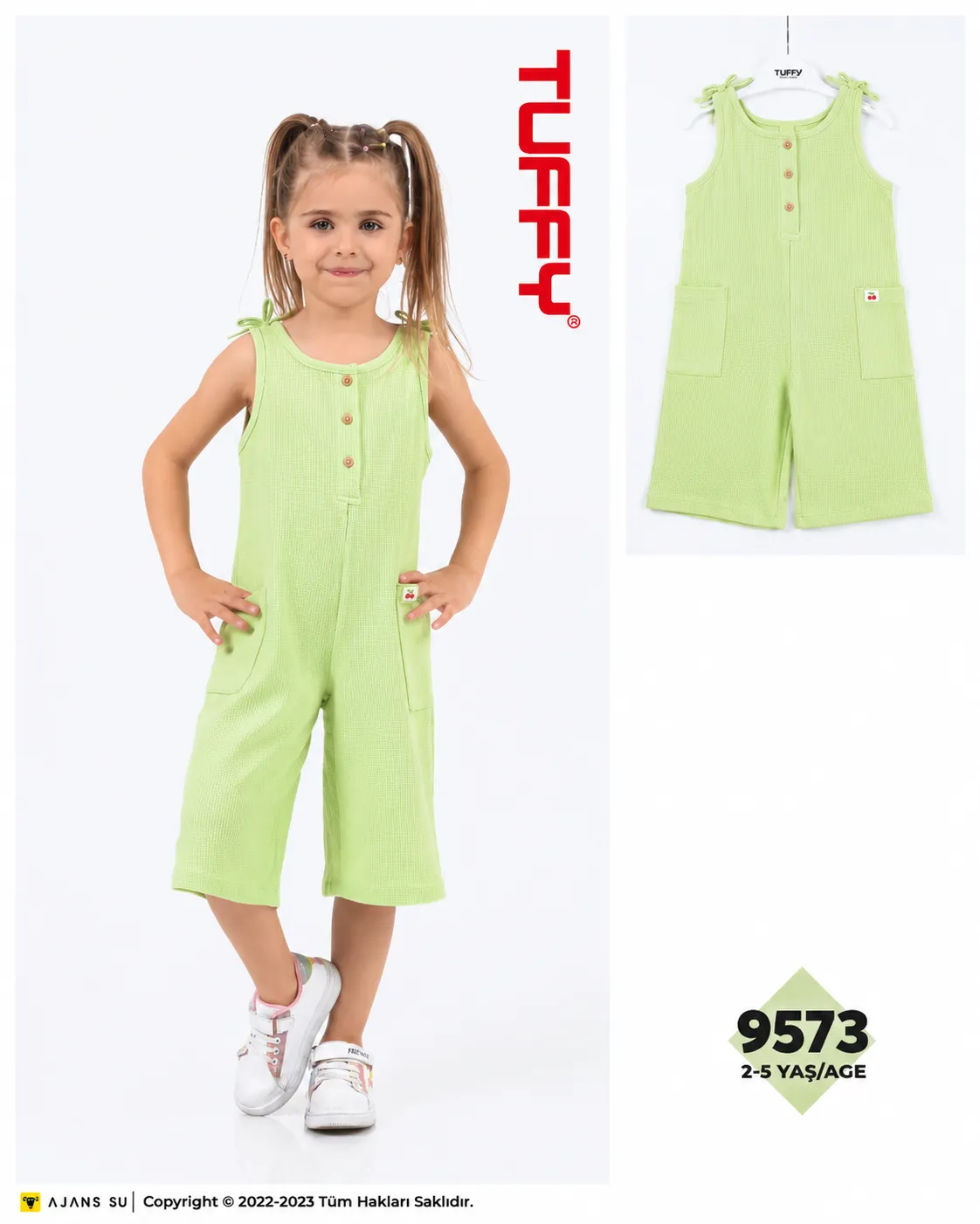 Tuffy Kids Sleeveless Jumpsuit – Textured Wide-Leg Romper – green image 1