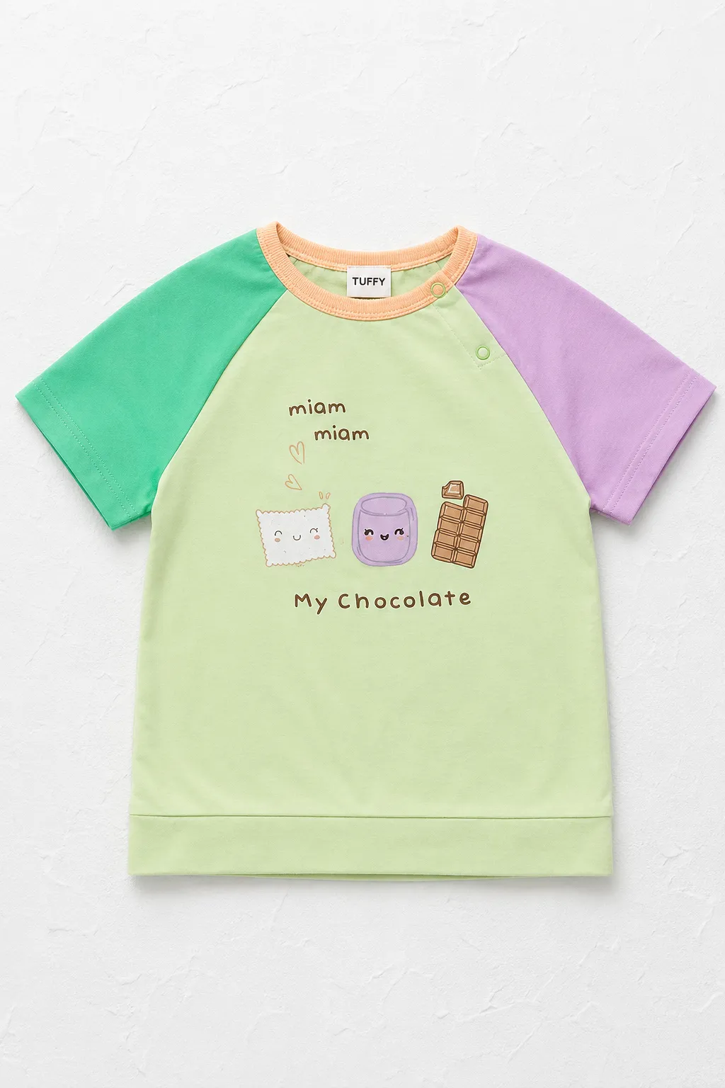 بلوزی منداڵان لە توفی - بە نەخشەی کارتۆنی My Chocolate - قۆڵ کورت و پەمۆ