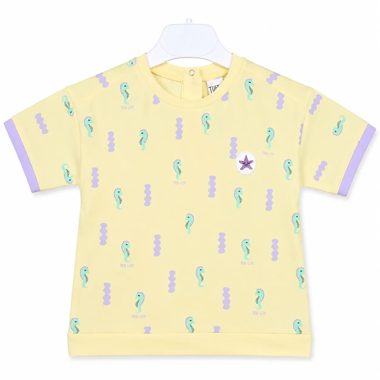 Tuffy Kids Girls Printed T-Shirt – Seahorse Pattern – Short Sleeve – yellow color option