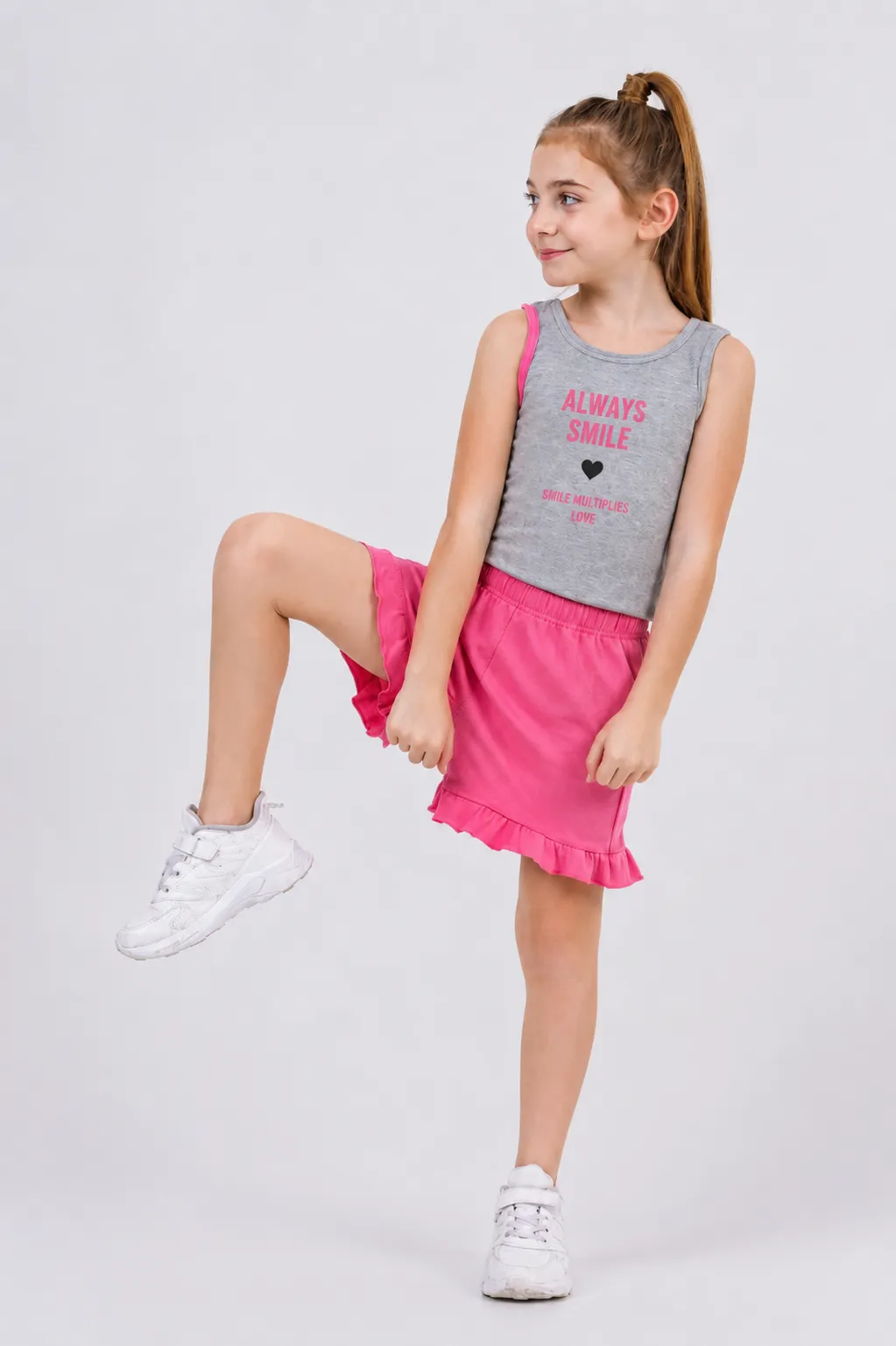 Tuffy Kids Girls Sleeveless Top & Shorts Set – Grey & Pink – 2 Pieces