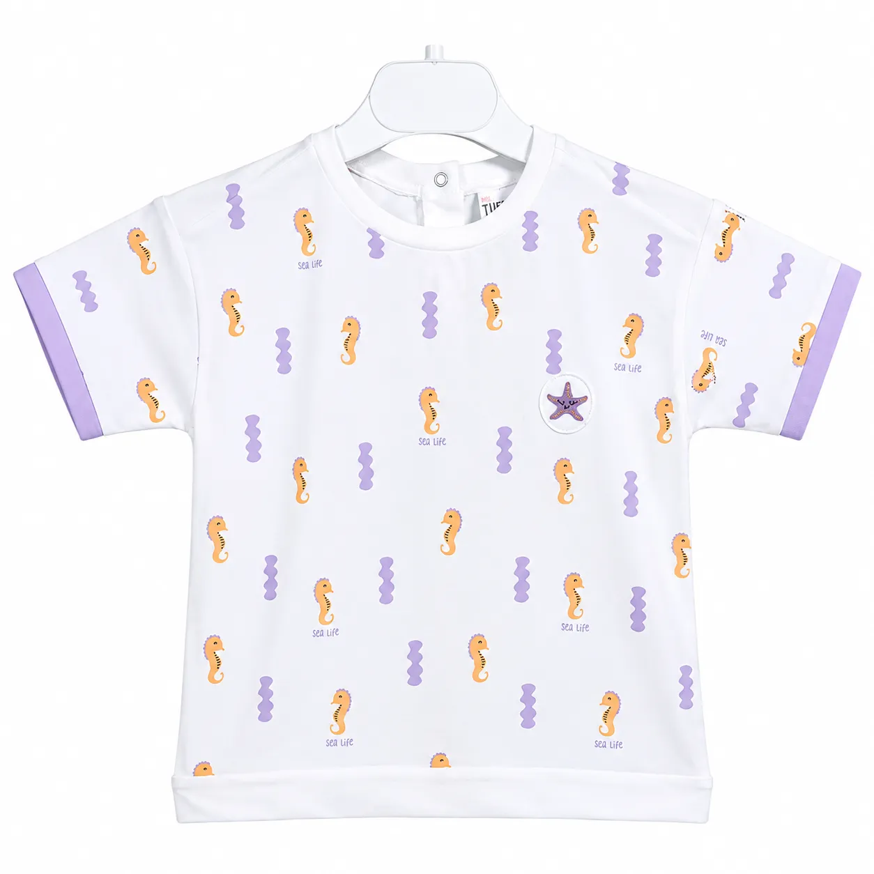 Tuffy Kids Girls Printed T-Shirt – Seahorse Pattern – Short Sleeve – white