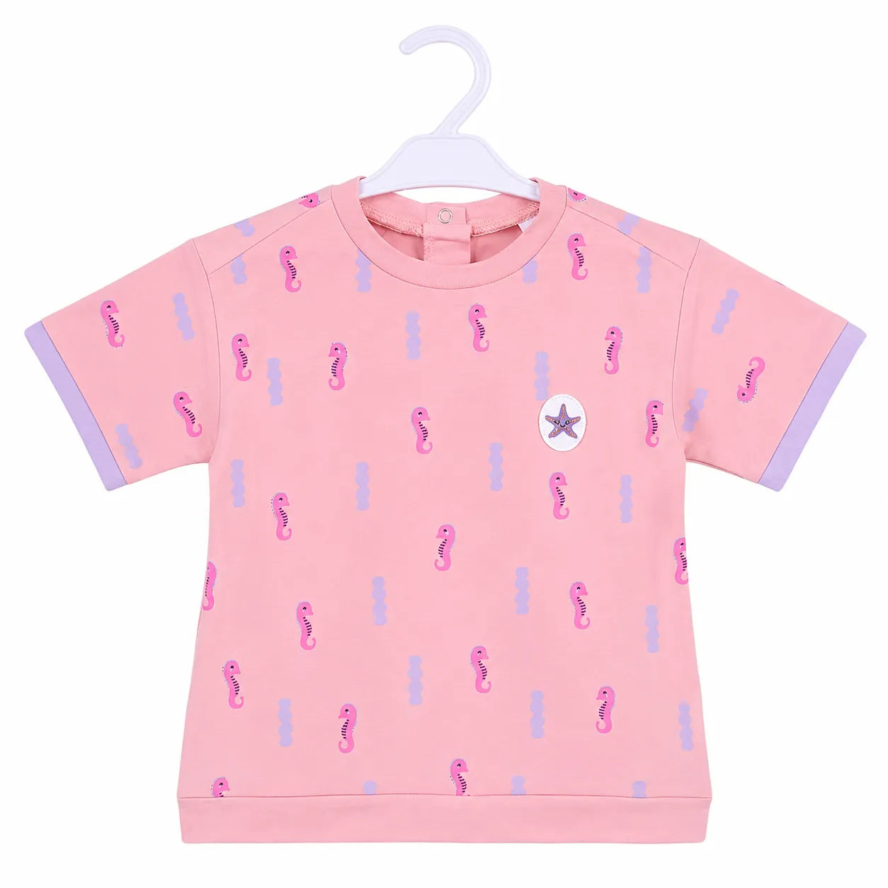 Tuffy Kids Girls Printed T-Shirt – Seahorse Pattern – Short Sleeve –pink color option