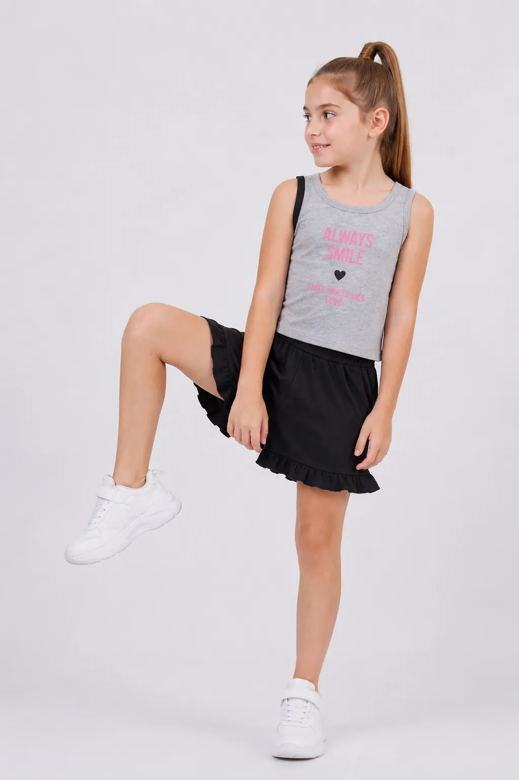 Tuffy Kids Girls Sleeveless Top & Shorts Set – Grey & black– 2 Pieces color option