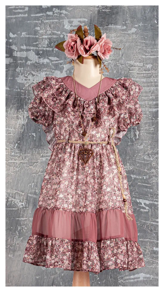 Patterned Chiffon Girls Dress