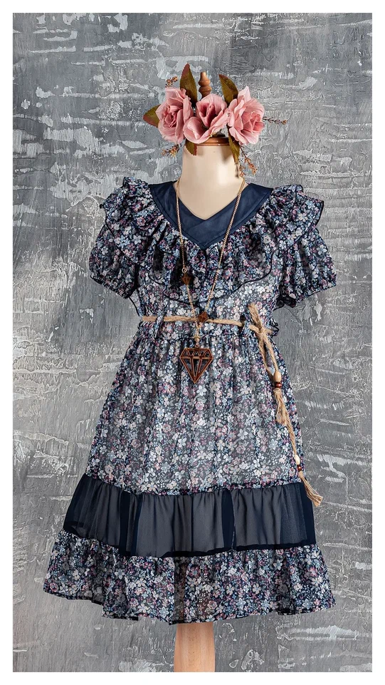 Patterned Chiffon Girls Dress