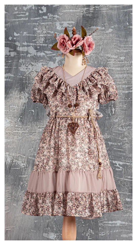 Patterned Chiffon Girls Dress