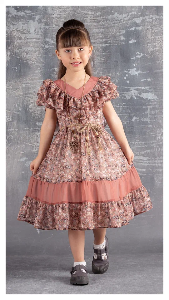 Patterned Chiffon Girls Dress