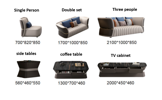 Modern sofa for living room covered in luxury leather (Set)