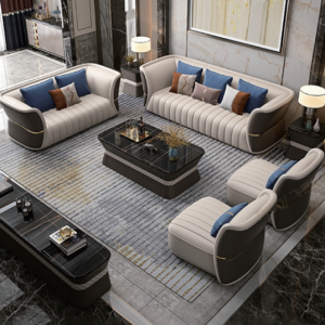Modern sofa for living room covered in luxury leather (Set)