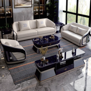 Modern sofa for living room covered in luxury leather (Set)