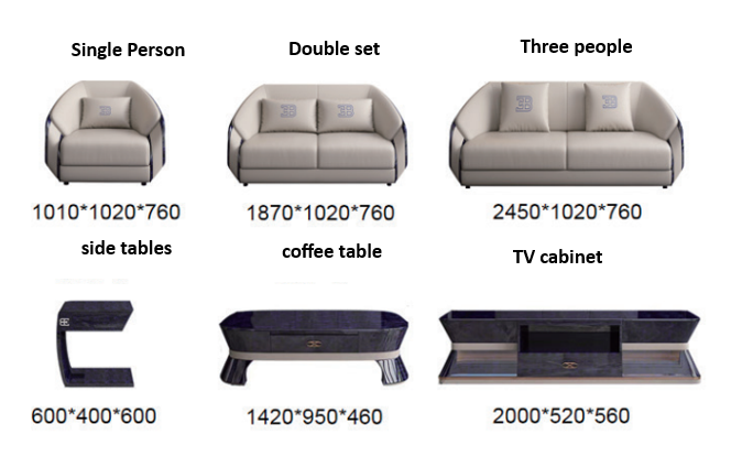 Modern sofa for living room covered in luxury leather (Set)
