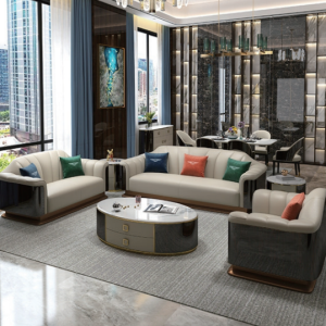 Modern sofa for living room covered in luxury leather (Set)