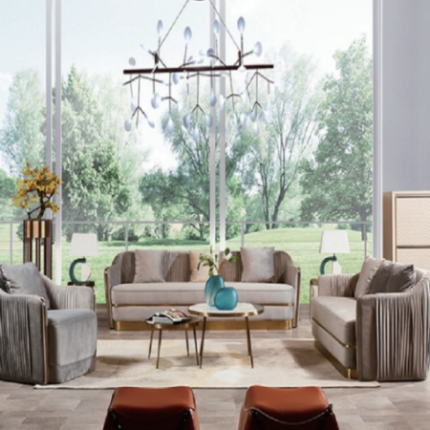 Modern sofa for living room covered in luxury leather (Set)