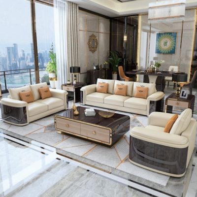 Modern sofa for living room covered in luxury leather (Set)