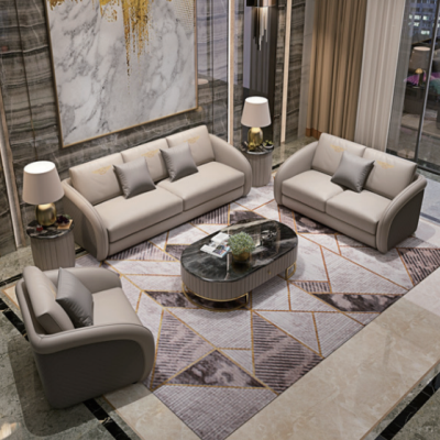 Modern sofa for living room covered in luxury leather ( Set )