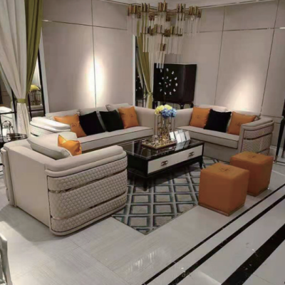Modern sofa for living room covered in luxury leather ( Set )