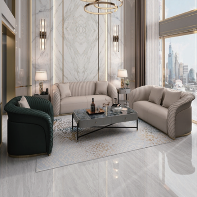 Modern sofa for living room covered in luxury leather ( Set )