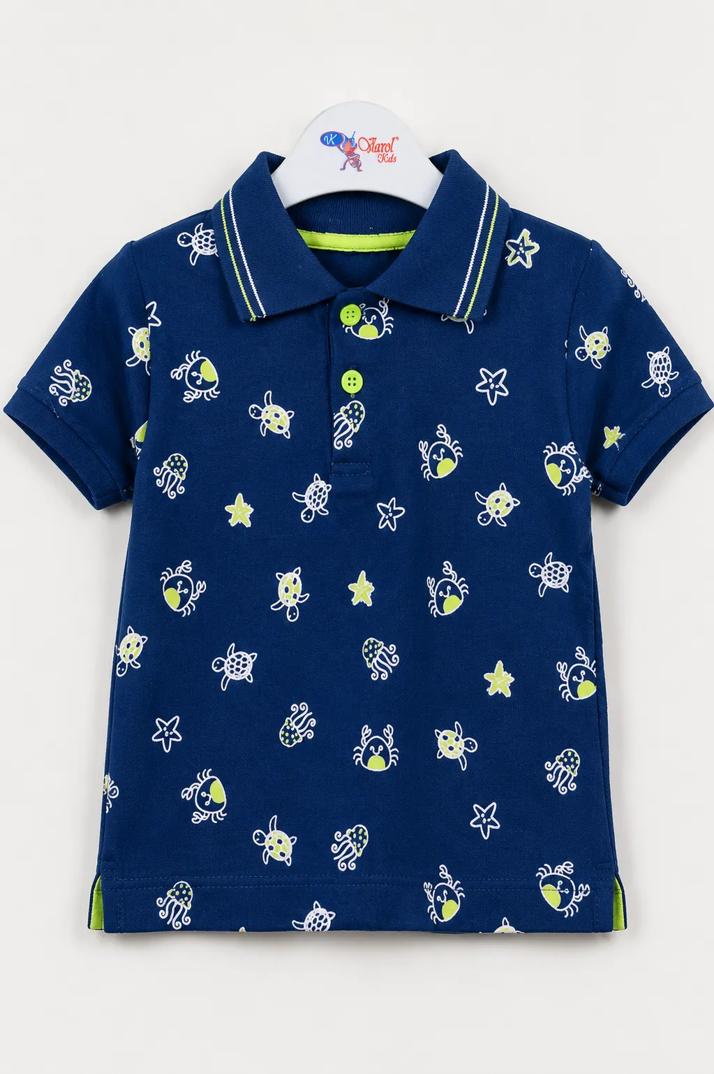 Tuffy Kids Boys Polo T-Shirt – Sea Life Print – Short Sleeve – navy blue
