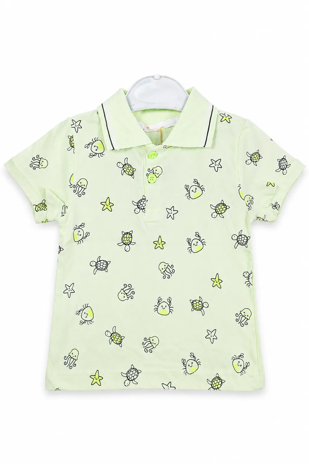 Tuffy Kids Boys Polo T-Shirt – Sea Life Print – Short Sleeve – green color option