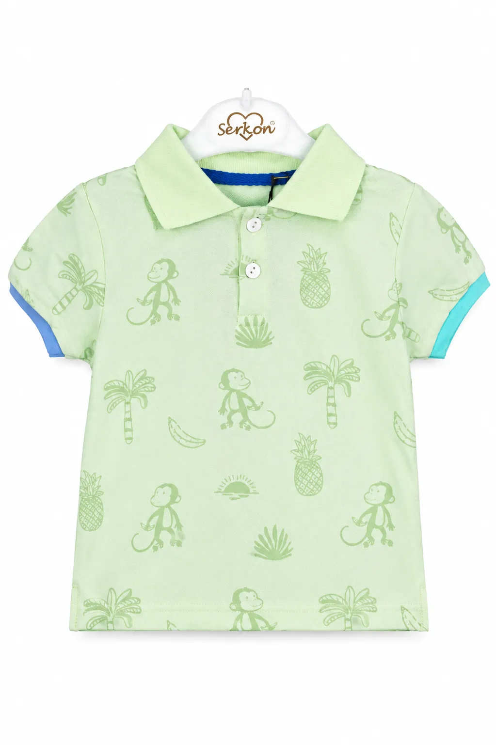 Tuffy Kids Boys Polo T-Shirt – Monkey & Tropical Print – Short Sleeve –green