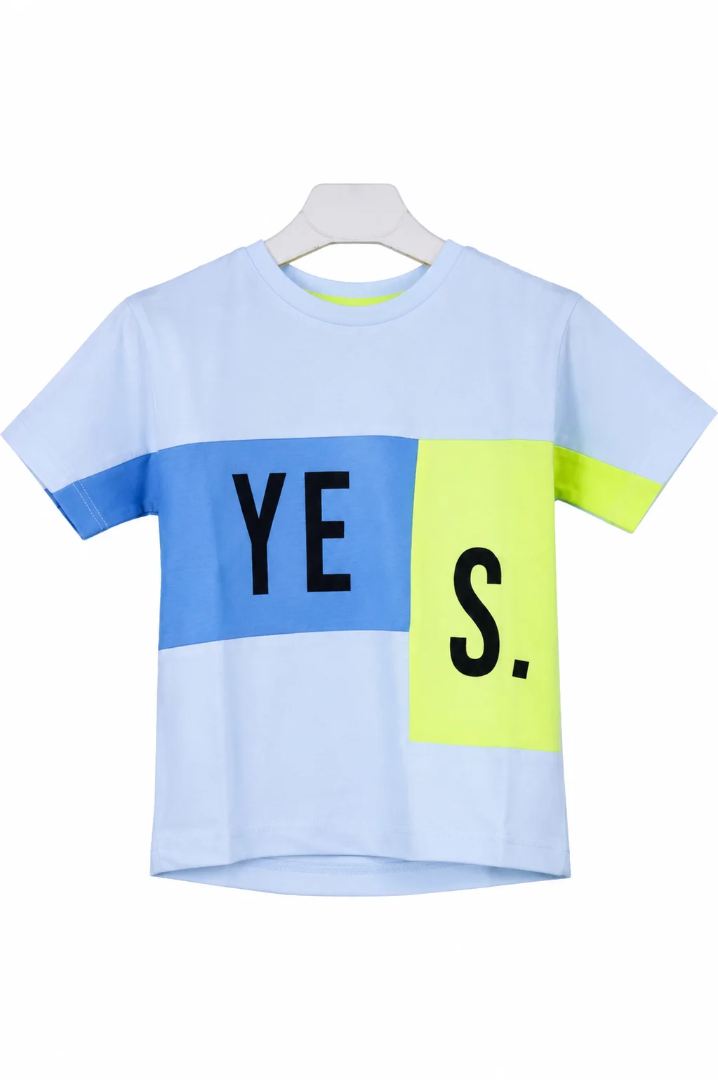 Tuffy Kids Boys' Color Block T-Shirt – Short Sleeve Cotton Tee – Light Blue & Neon Green image 1