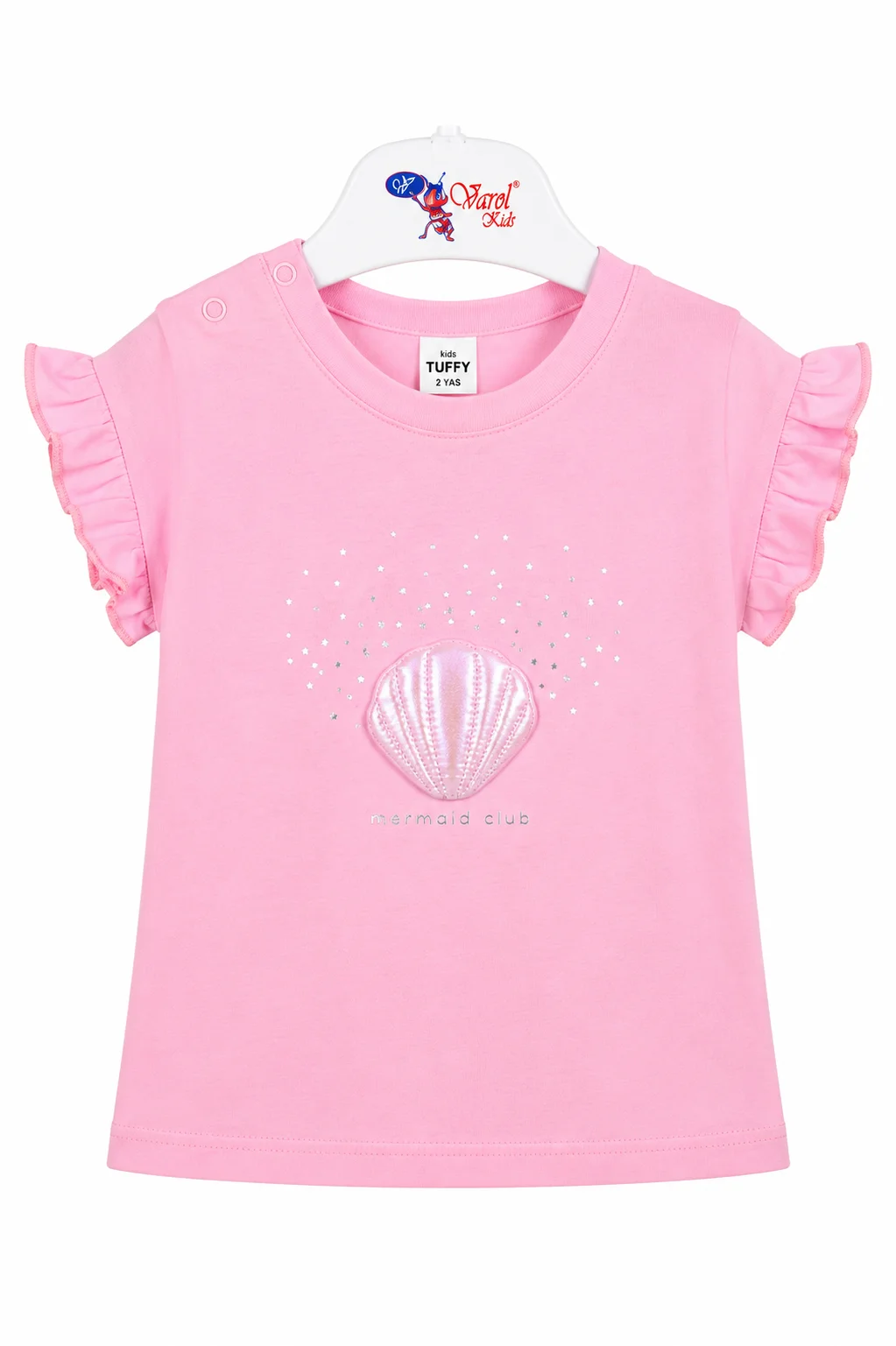 Tuffy Kids Girls T-Shirt – Mermaid Club Print – Soft Cotton Fabric – Ruffle Sleeve Design – pink color option