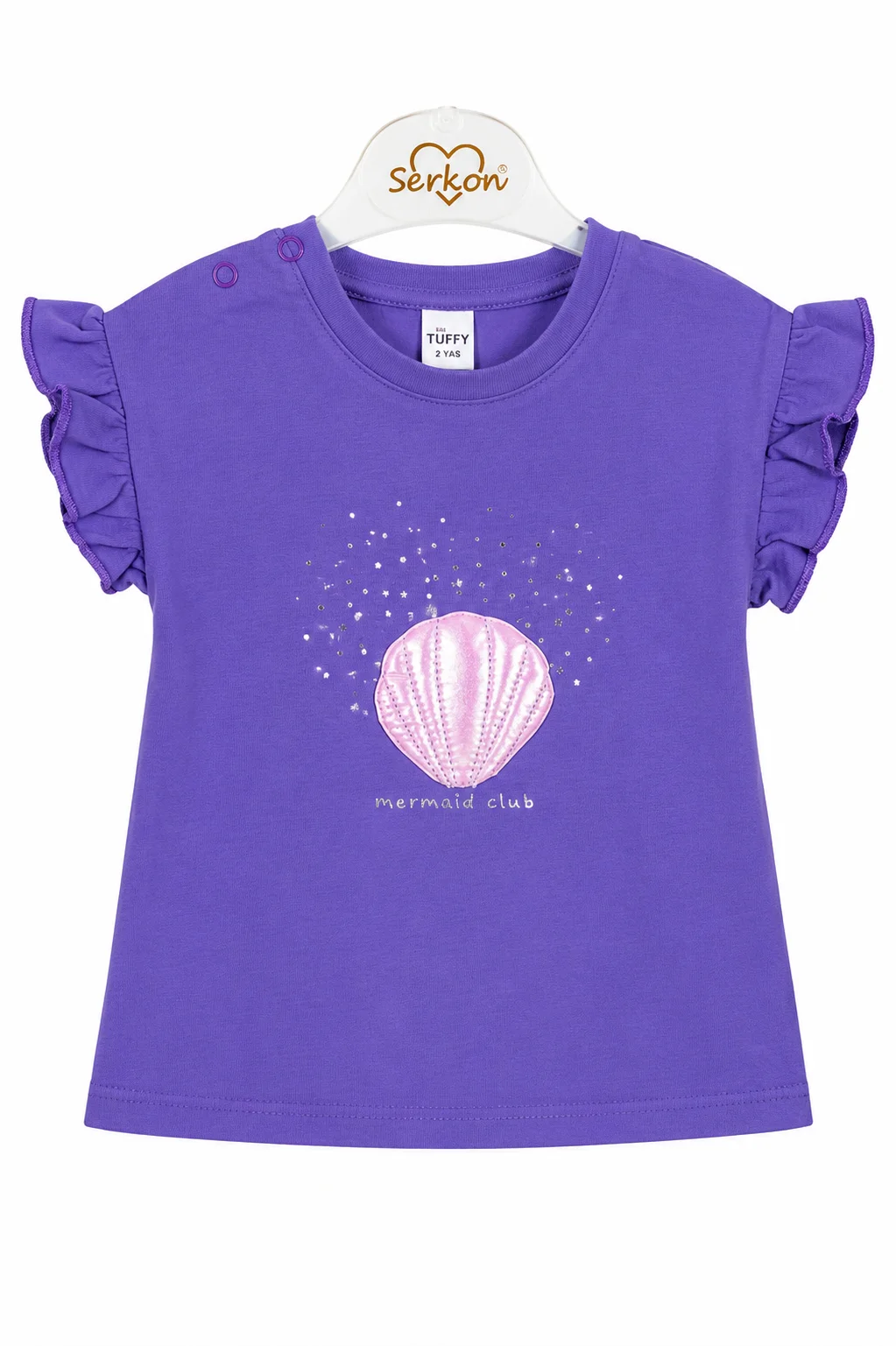 Tuffy Kids Girls T-Shirt – Mermaid Club Print – Soft Cotton Fabric – Ruffle Sleeve Design – purple color option