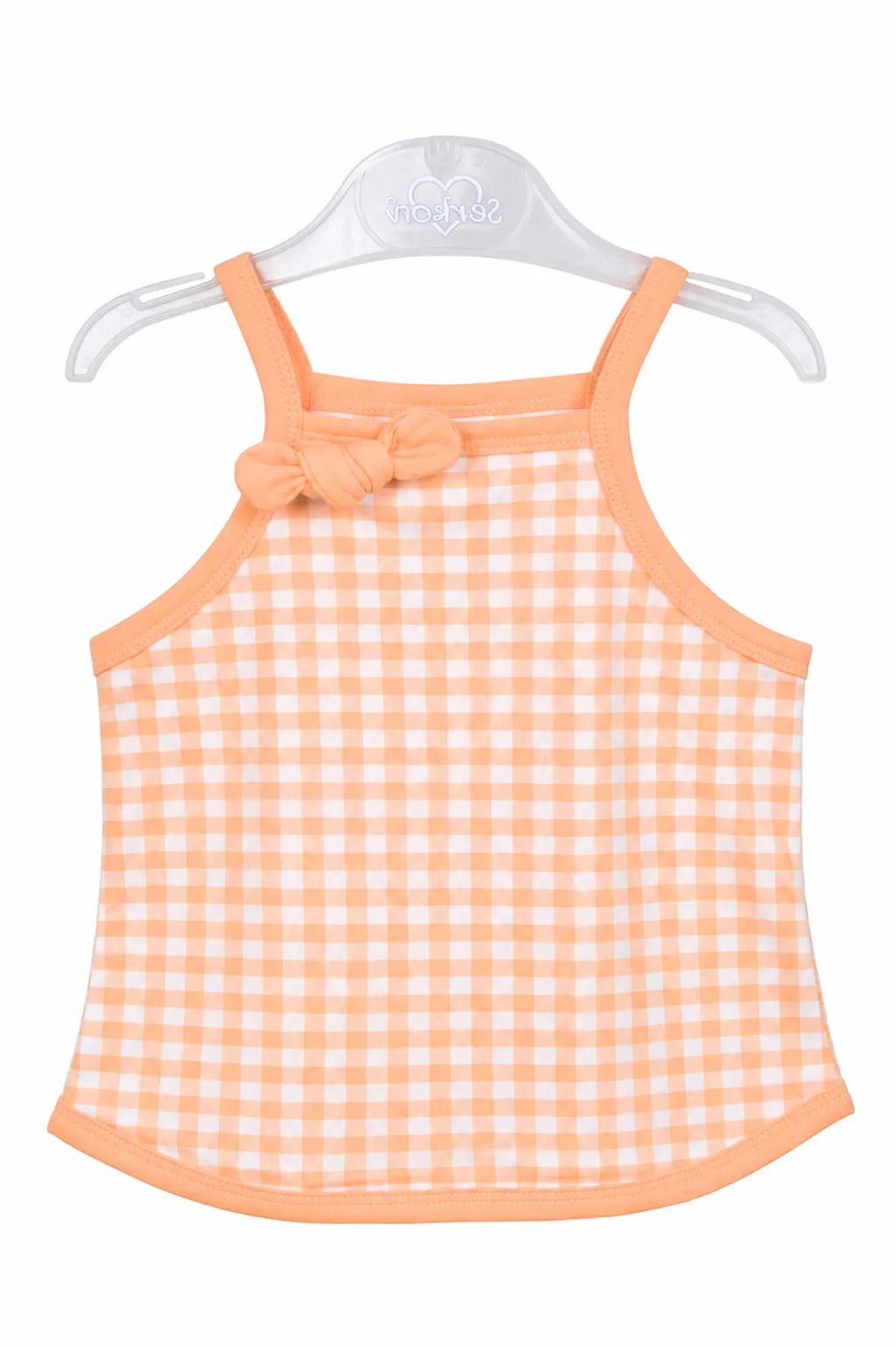 Tuffy Kids Girls Gingham Cami Top – Sleeveless – Peach & White