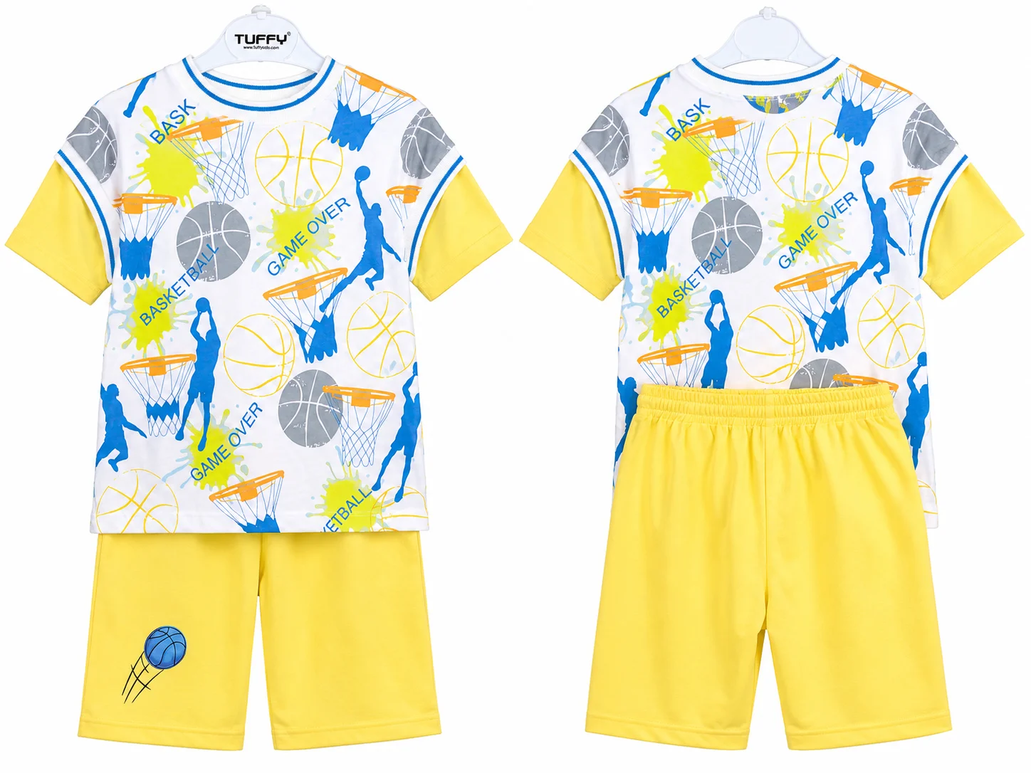 Tuffy Kids Boys Basketball Print T-Shirt & Shorts Set – yellow