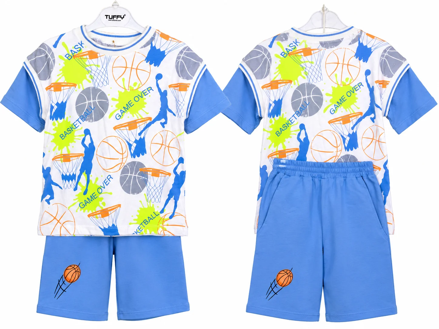 Tuffy Kids Boys Basketball Print T-Shirt & Shorts Set – Light Blue