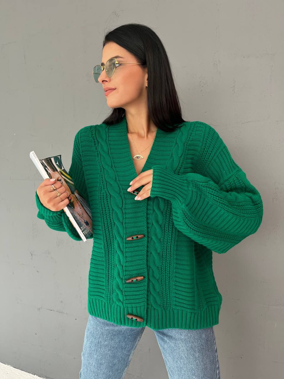 V-Neck Balloon Sleeve Women's Knitwear Cardigan