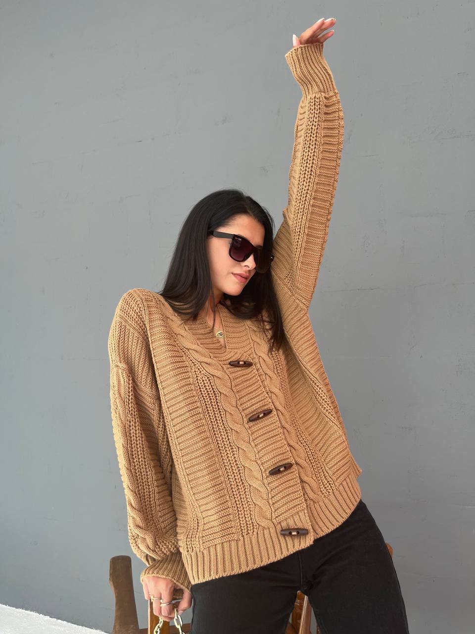 V-Neck Balloon Sleeve Women's Knitwear Cardigan