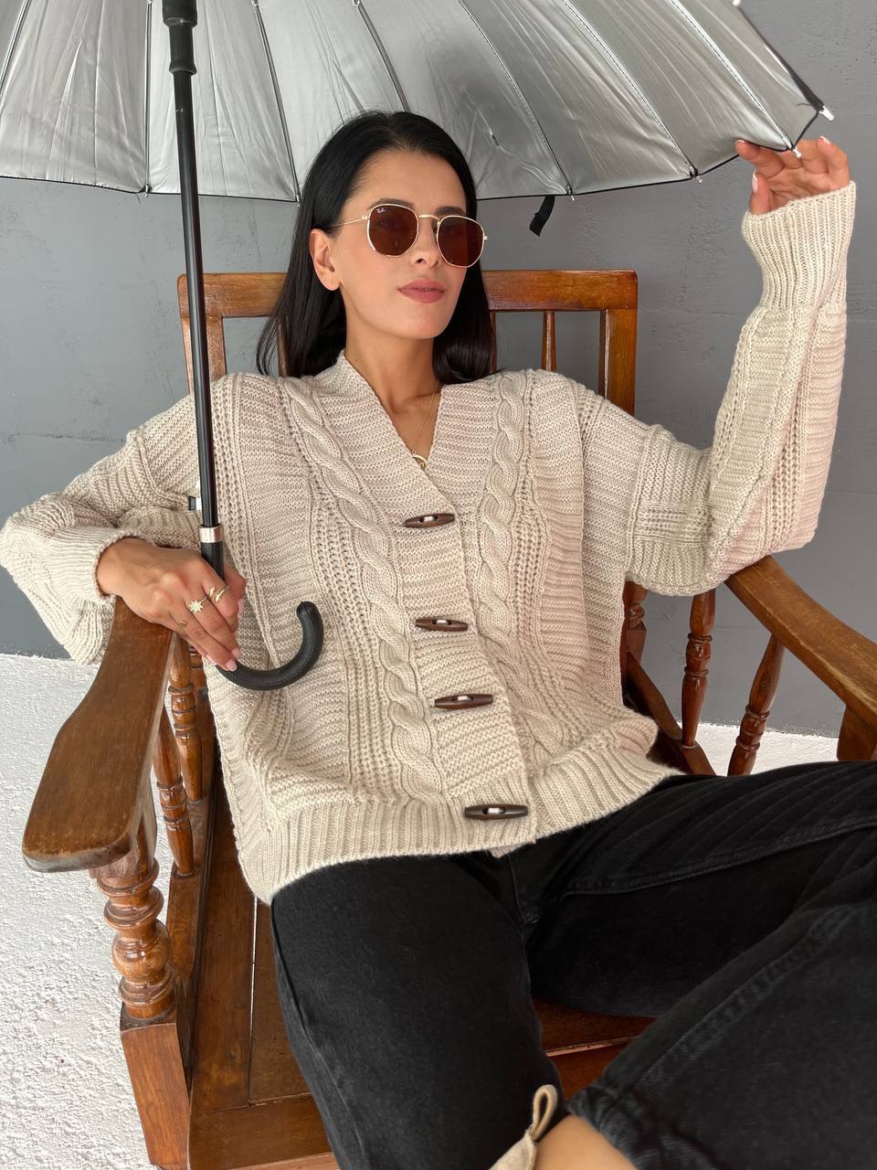 V-Neck Balloon Sleeve Women's Knitwear Cardigan