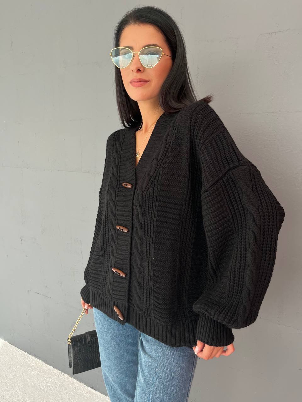 V-Neck Balloon Sleeve Women's Knitwear Cardigan