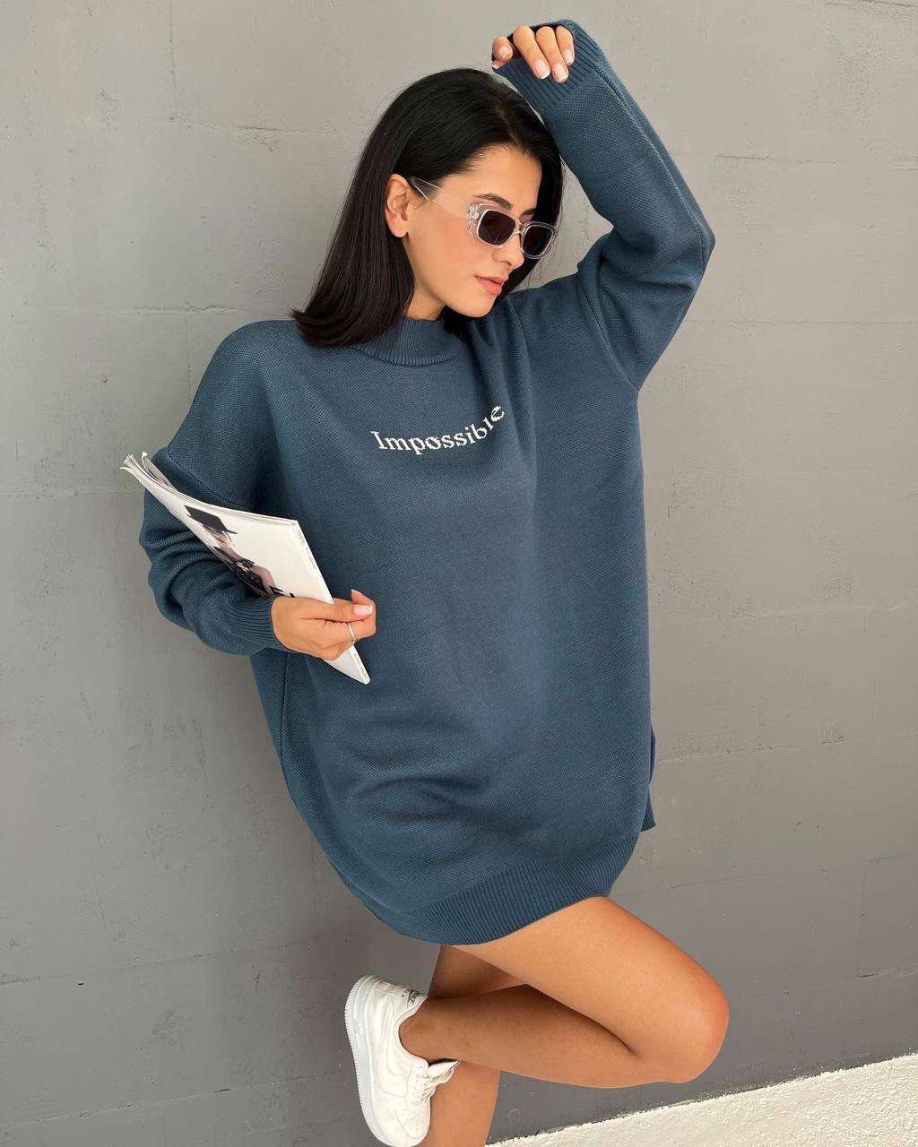 Crew Neck Printed Long Sleeve Oversize Women's Sweatshirt