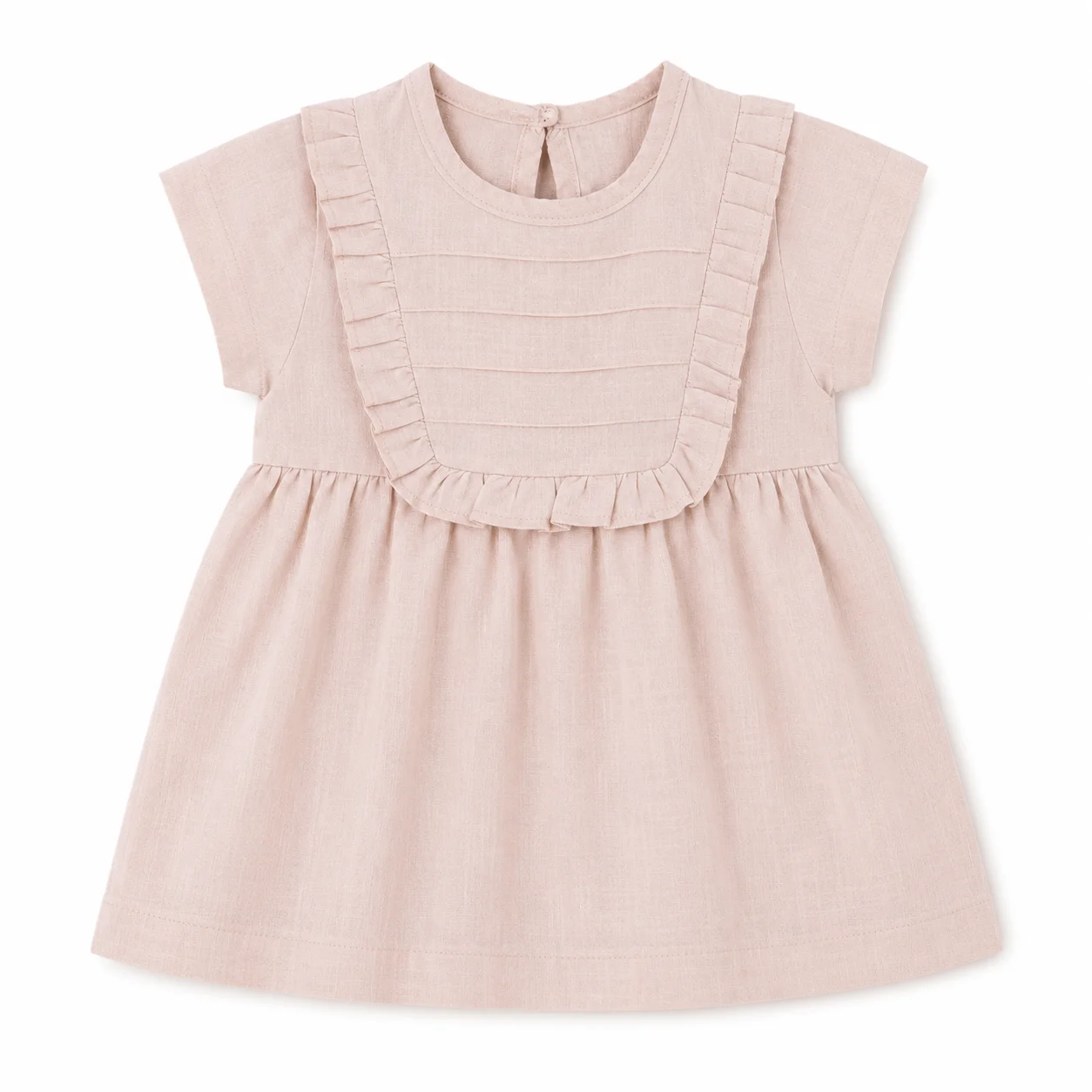 Beyaz Bebek Baby Girls Dress with Ruffle Front Detail & Short Sleeves – Beige