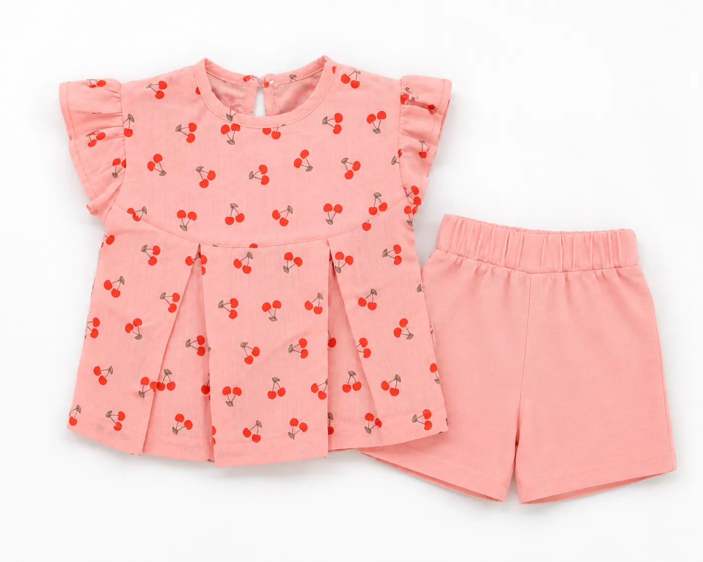 Beyaz Bebek Girls Cherry Print T-Shirt & Shorts Set – Short Sleeve – 2 Pieces – Pink