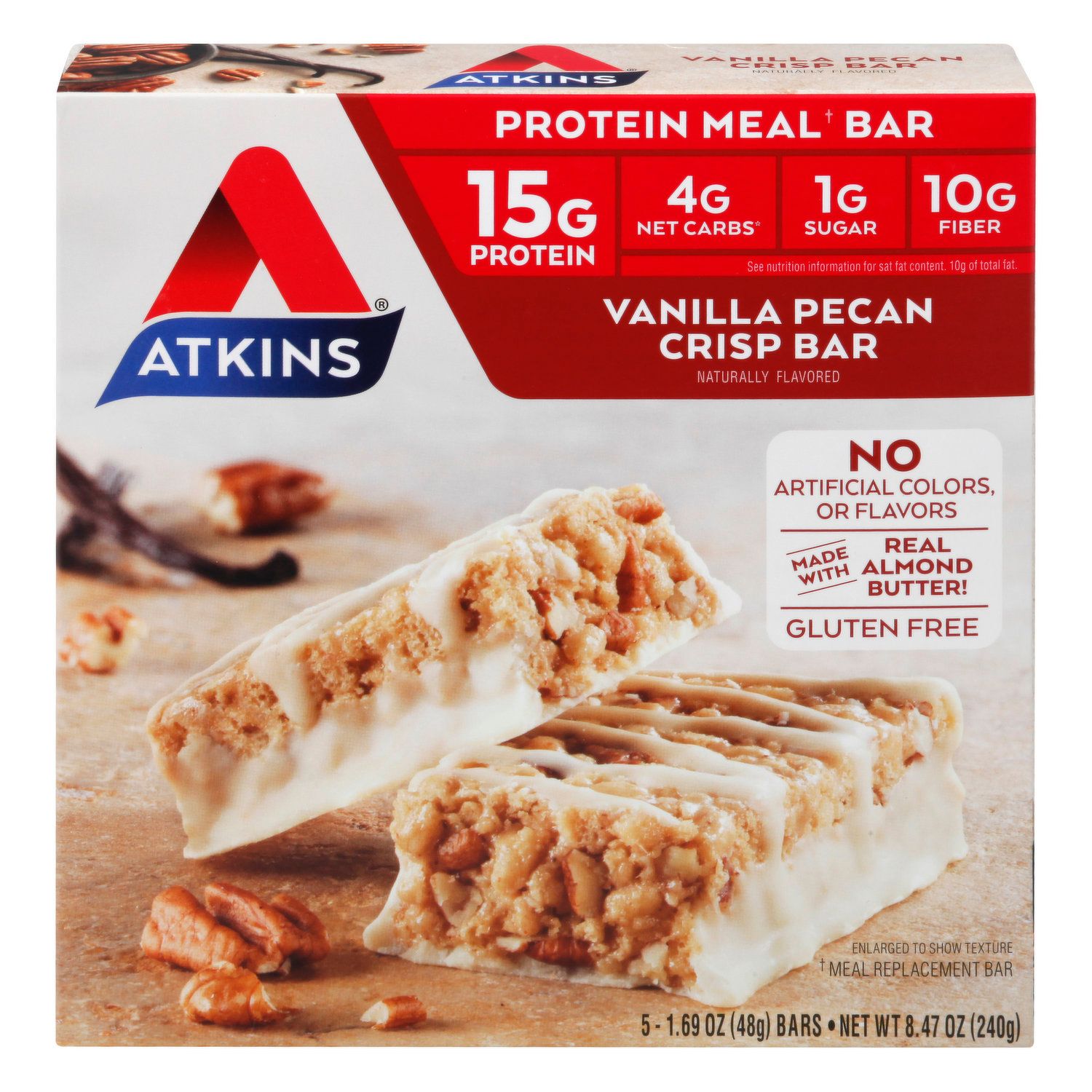 Atkins vanilla Pecan Crisp Bar Naturally Flavored