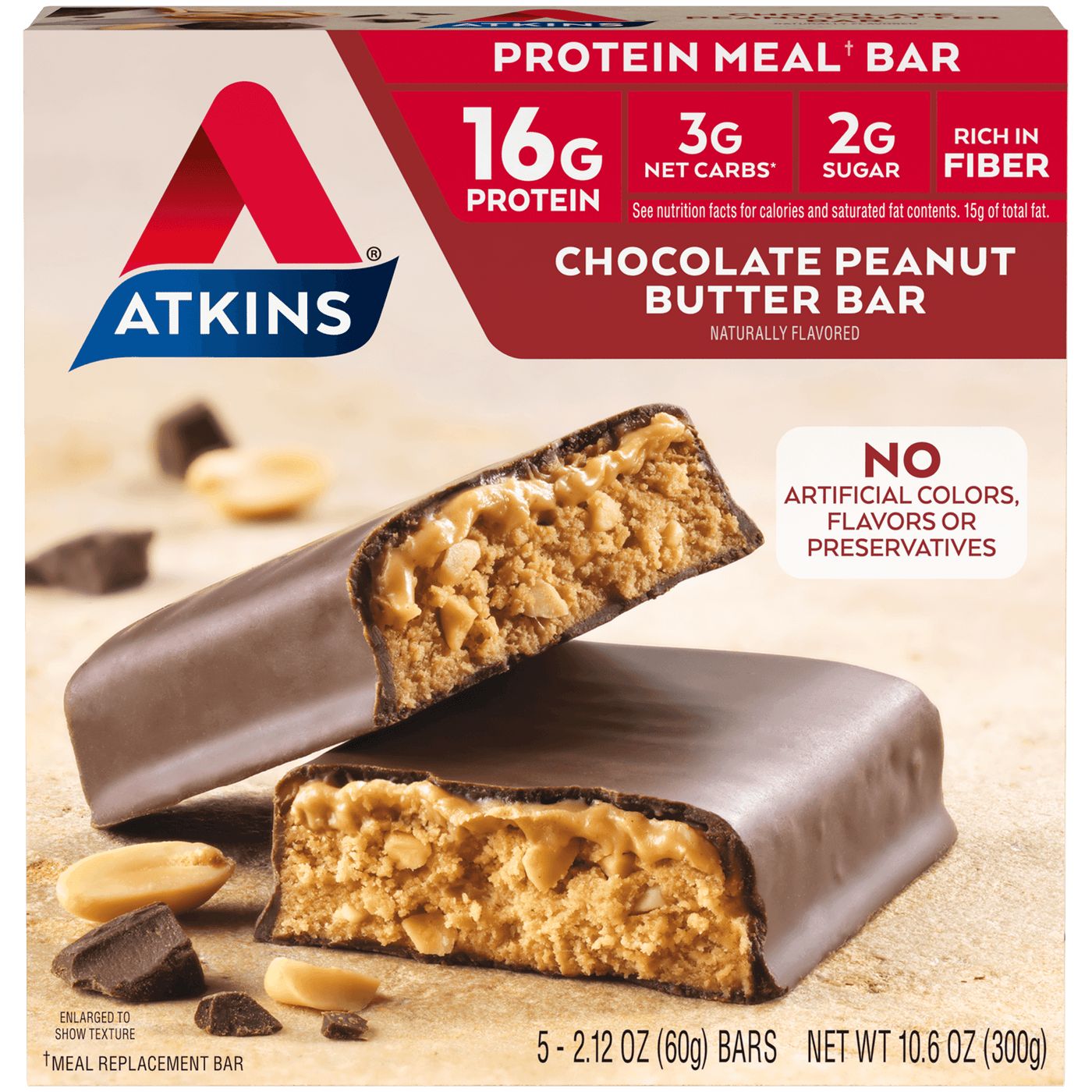 Atkins Chocolate Peanut Butter Bar Naturally Favored