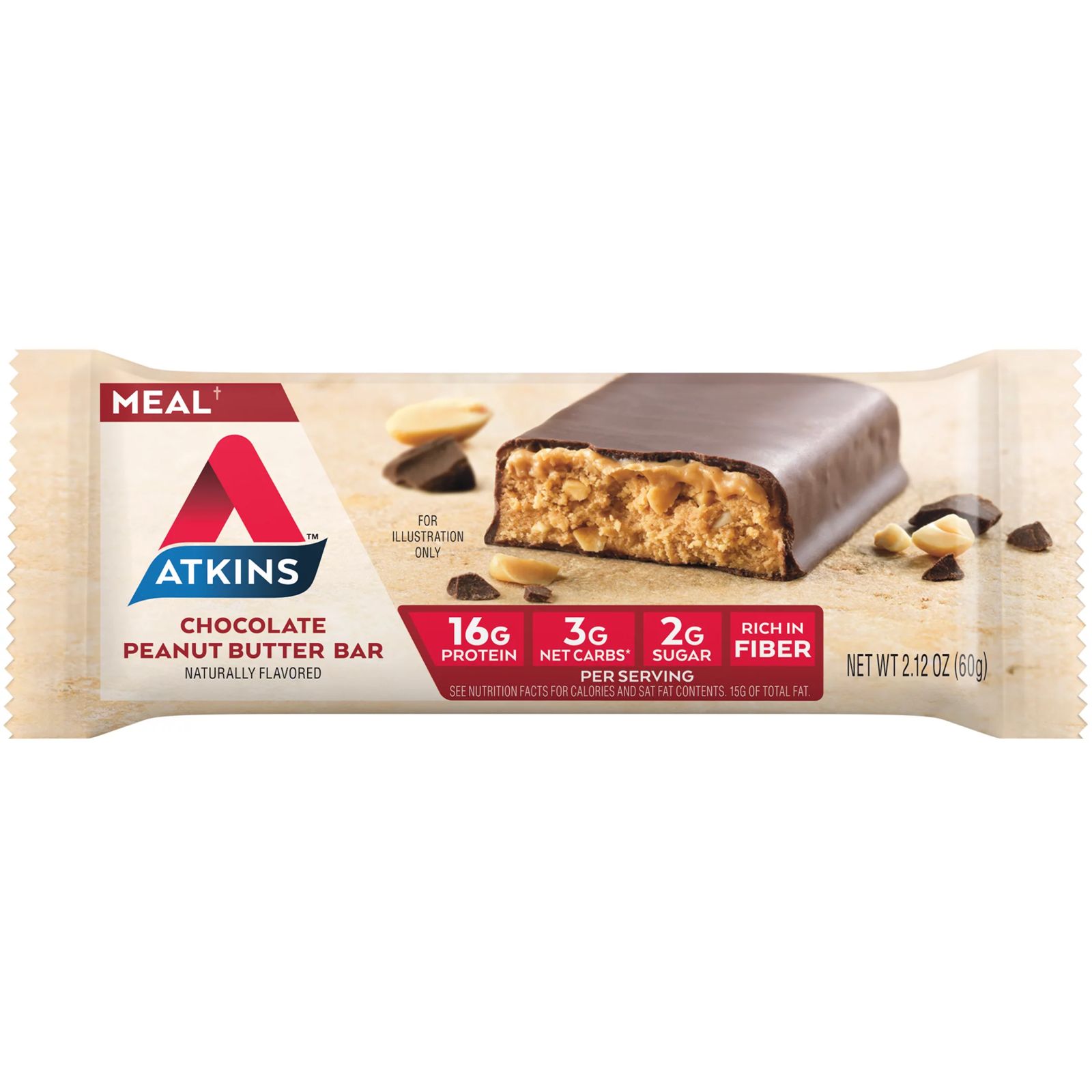 Atkins Chocolate Peanut Butter Bar Naturally Flavored