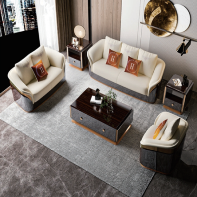 Modern sofa for living room covered in luxury leather ( Set )