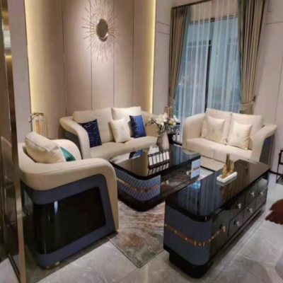 Modern sofa for living room covered in luxury leather ( Set )